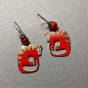 Vintage Laurel Burch mythical beast kangaroo red earrings